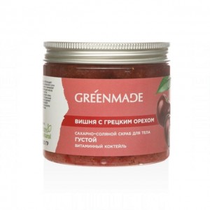 Greenmade Скраб для тела сахарно-соляной ГУСТОЙ витаминный коктейль Вишня с грецким орехом, 250 г