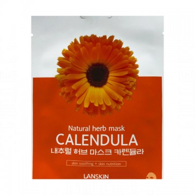 Lanskin Тканевая маска для лица с экстрактом календулы Natural herb mask Calendula, 21 г